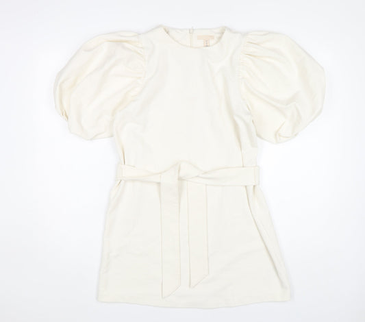 H&M Women's S Ivory A-Line Puff Sleeve Mini Dress