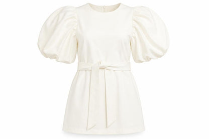 H&M Women's S Ivory A-Line Puff Sleeve Mini Dress