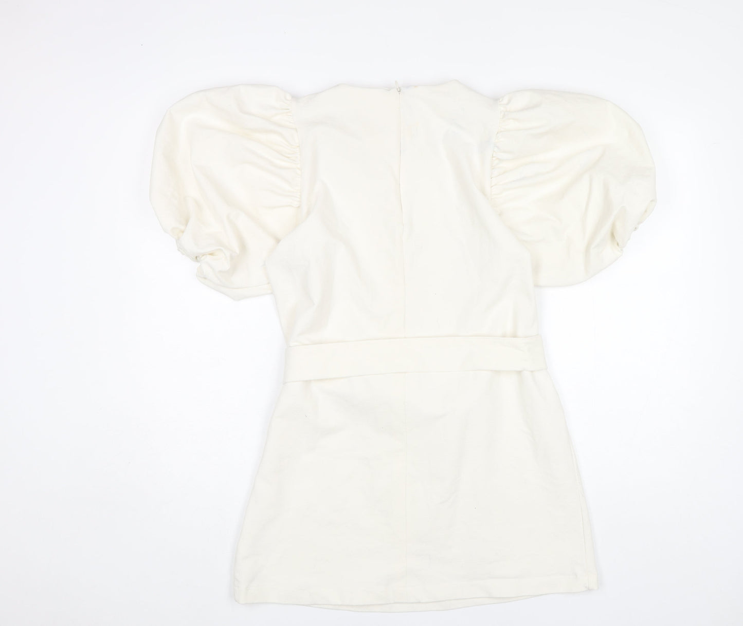 H&M Women's S Ivory A-Line Puff Sleeve Mini Dress