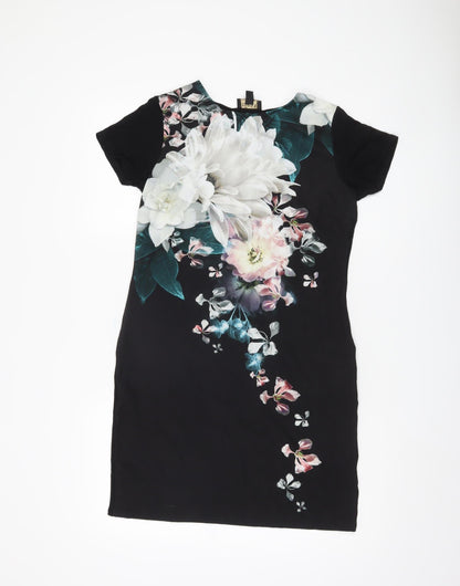 Lipsy London Women's Black Floral Sheath Dress Size 8