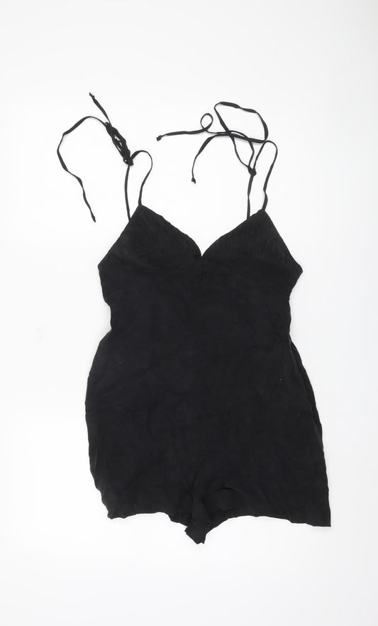 Zara Women's Black Viscose Playsuit, Medium, Adjustable Straps