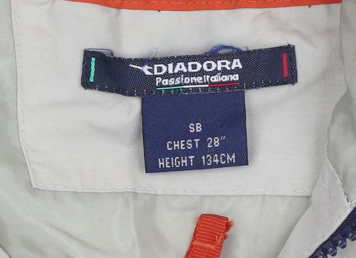 Diadora Boys Beige Blue Anorak Jacket 8-9 Years Hooded