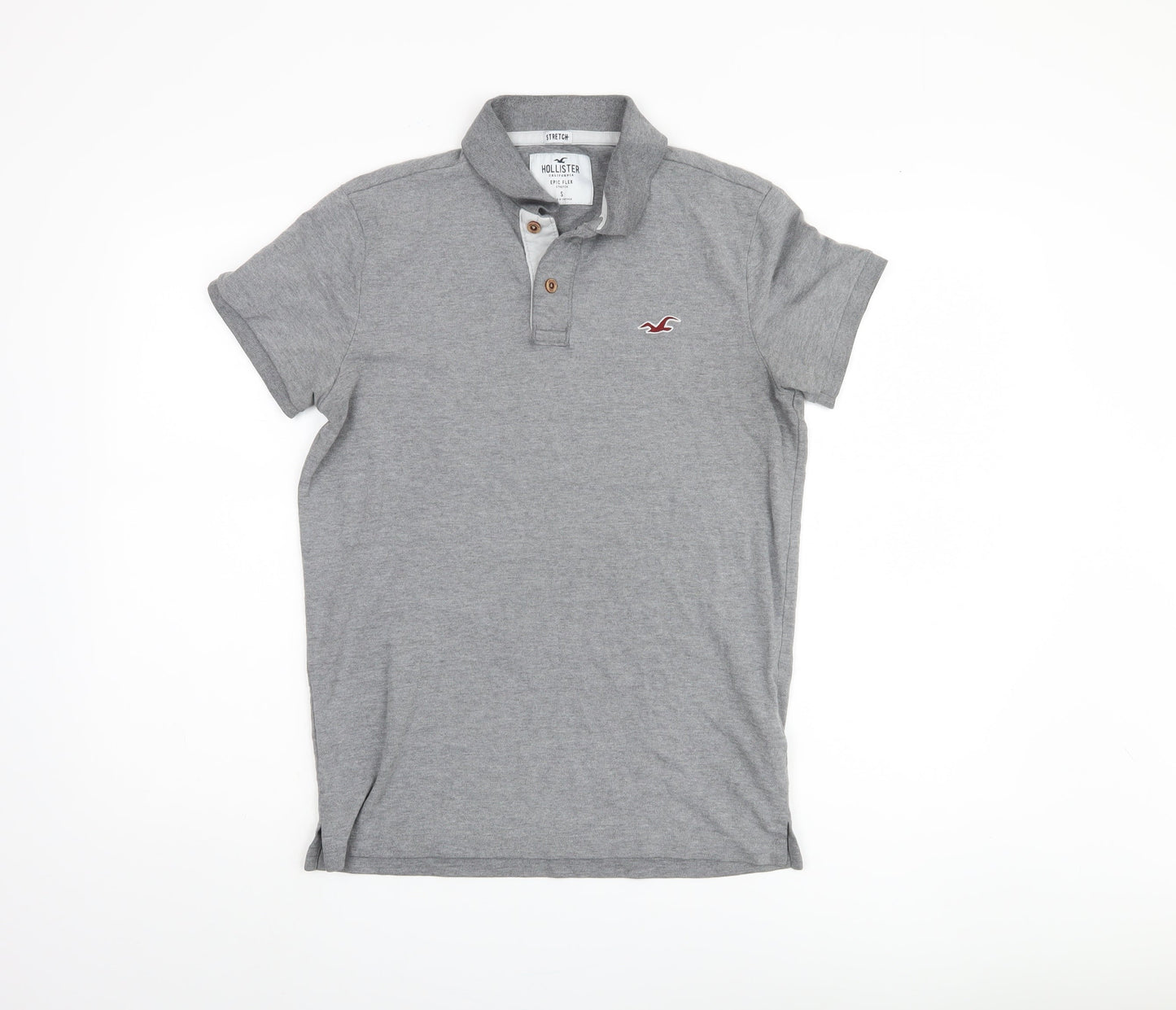 Hollister Men's Grey Polo Shirt S Short Sleeve