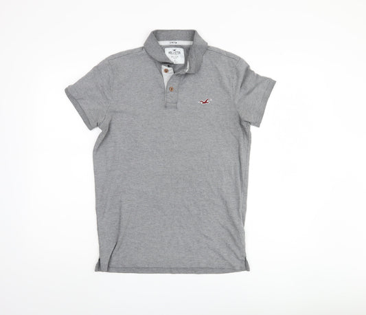 Hollister Men's Grey Polo Shirt S Short Sleeve
