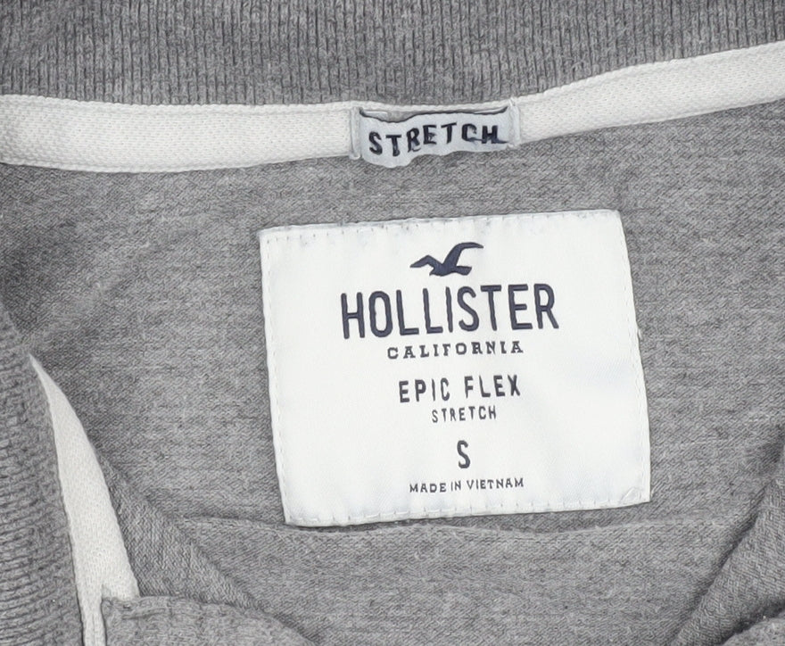Hollister Men's Grey Polo Shirt S Short Sleeve
