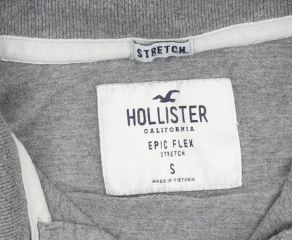 Hollister Men's Grey Polo Shirt S Short Sleeve