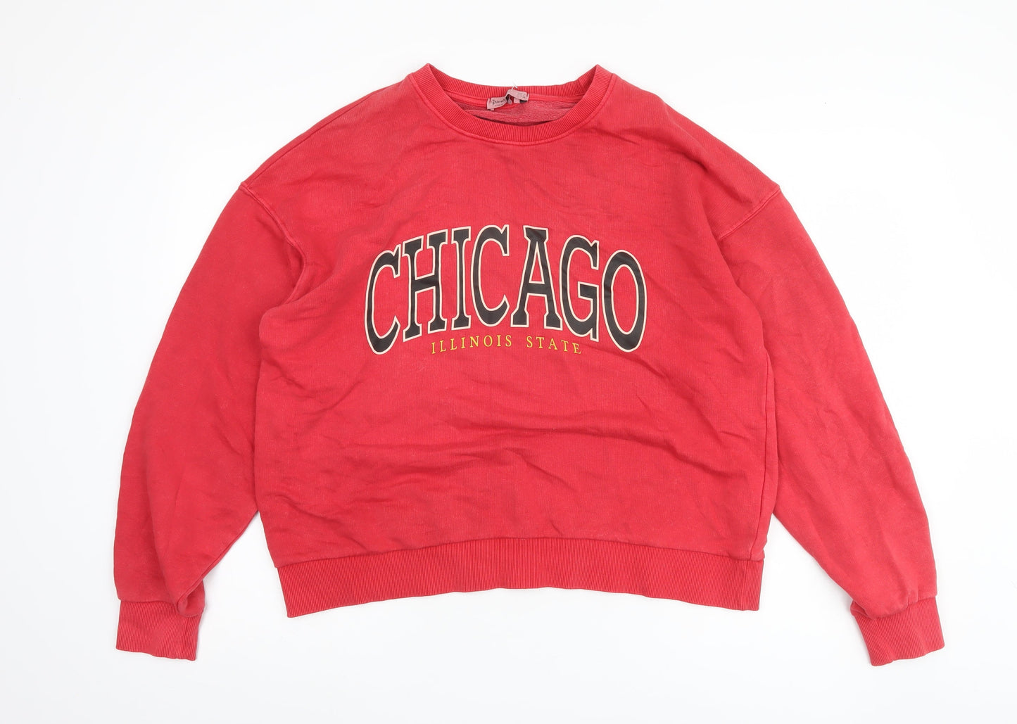 Stradivarius Women's Red Logo Pullover, Size 12, Casual Sweatshirt