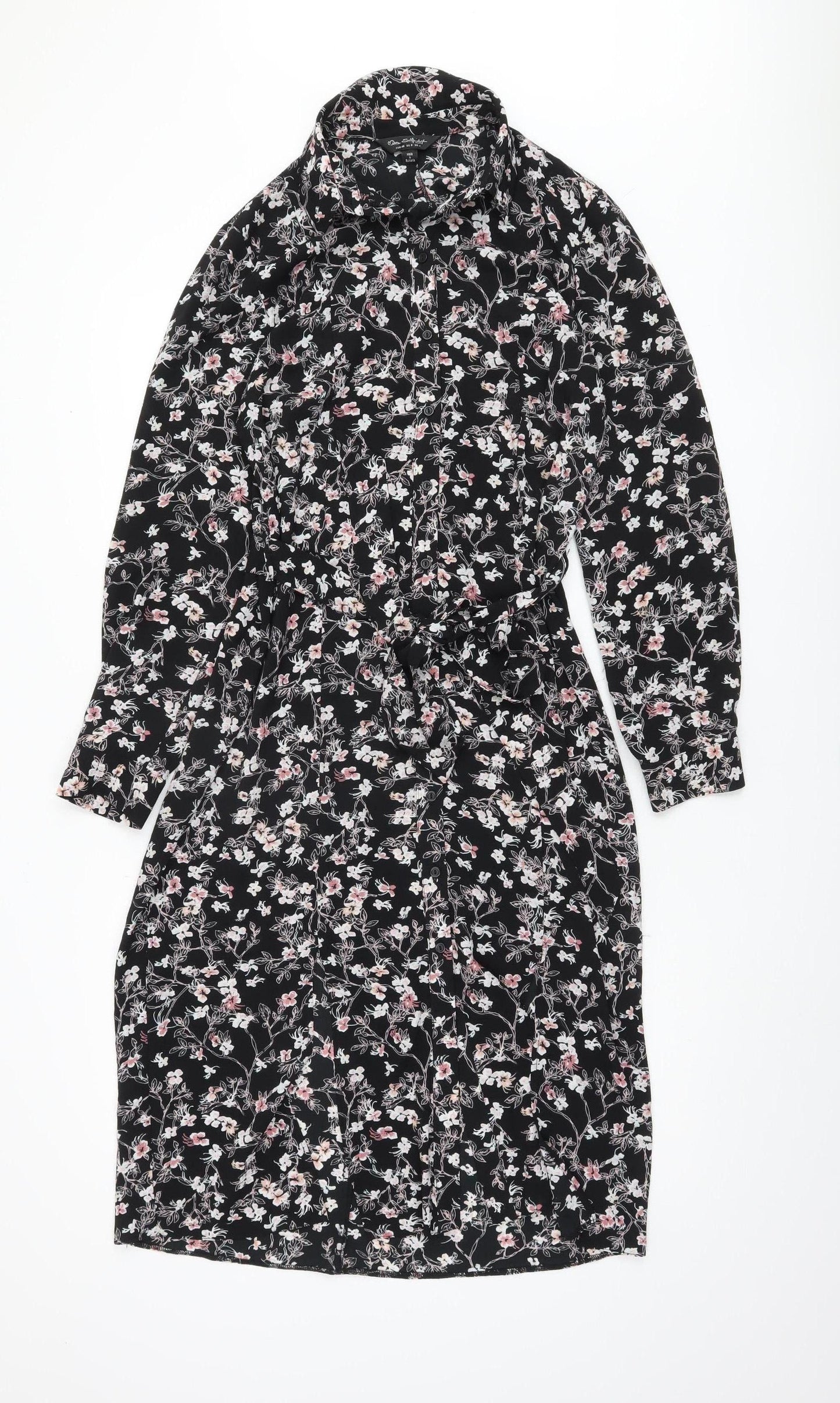Miss Selfridge Women's Black Floral Shirt Dress Size 12