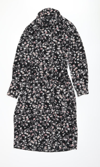 Miss Selfridge Women's Black Floral Shirt Dress Size 12