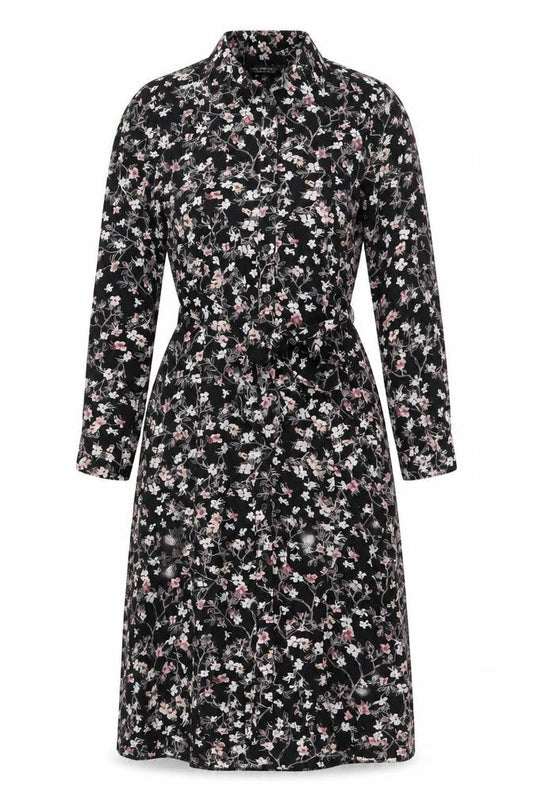 Front view of Miss Selfridge Women's Black Floral Shirt Dress, size 12