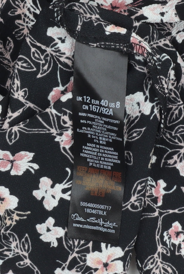 Miss Selfridge Women's Black Floral Shirt Dress Size 12