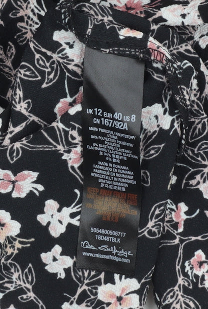 Miss Selfridge Women's Black Floral Shirt Dress Size 12