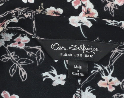 Miss Selfridge Women's Black Floral Shirt Dress Size 12