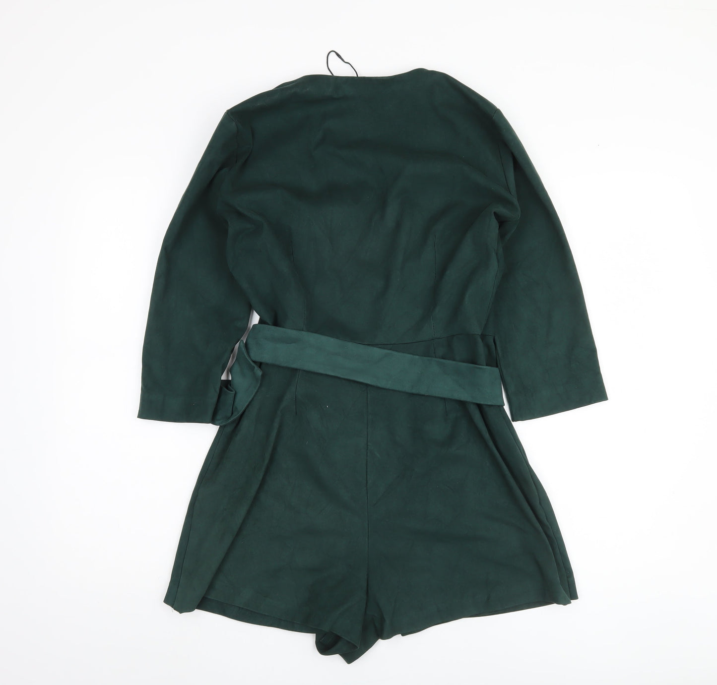 Zara Women's Green Belted Playsuit Size 12 V-Neck