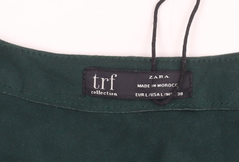 Zara Women's Green Belted Playsuit Size 12 V-Neck