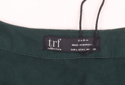 Zara Women's Green Belted Playsuit Size 12 V-Neck