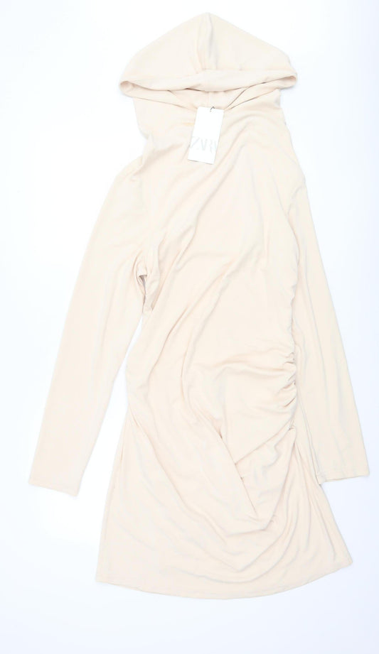 Zara Women's Beige Hooded Short Dress Size XL