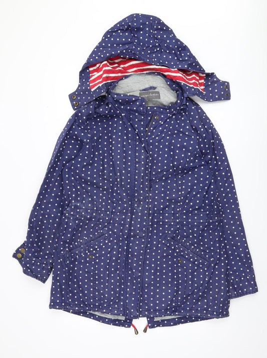 Laura Ashley Women's Blue Polka Dot Parka Jacket Size 16