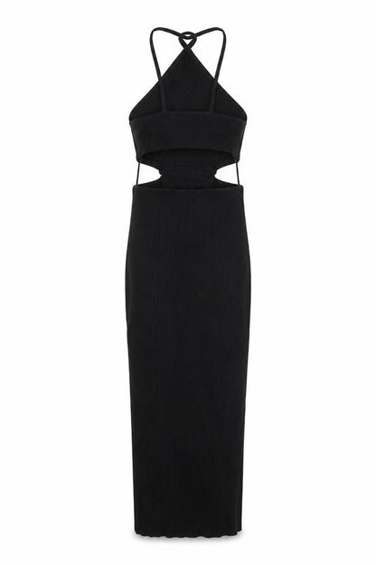 Front view of Zara Women's Black Sleeveless V-Neck Dress L