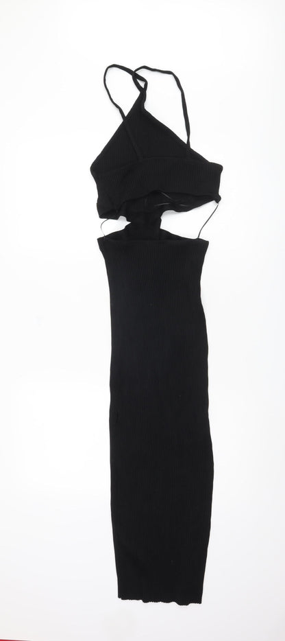 Zara Women's Black Sleeveless V-Neck Dress L