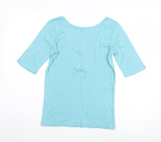 Gap Women's Blue 3/4 Sleeve Scoop Neck T-Shirt Medium