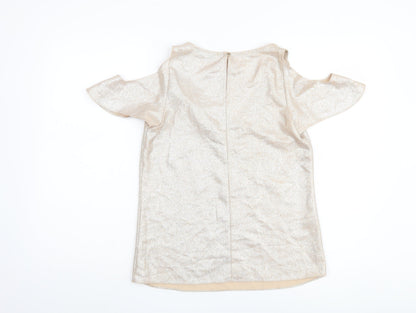Oasis Women's Beige V-Neck Cold Shoulder Blouse Size 8