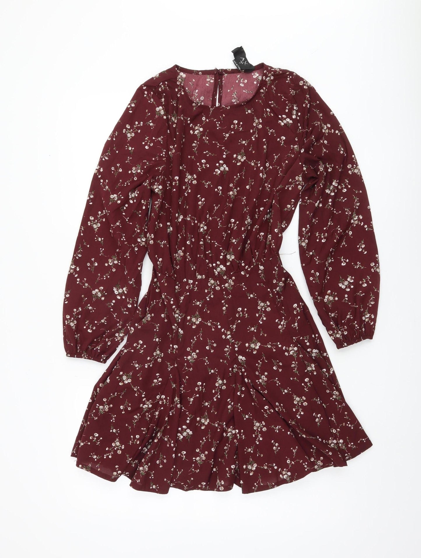 AX Paris Women's Red Floral A-Line Long Sleeve Dress