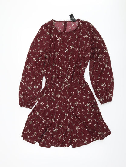 AX Paris Women's Red Floral A-Line Long Sleeve Dress