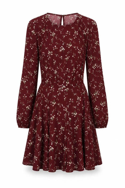 AX Paris Women's Red Floral A-Line Long Sleeve Dress