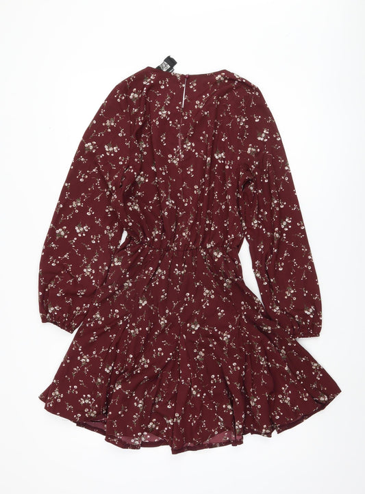 AX Paris Women's Red Floral A-Line Long Sleeve Dress