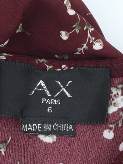 AX Paris Women's Red Floral A-Line Long Sleeve Dress