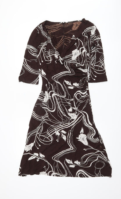 M&Co Brown Floral 3/4 Sleeve Dress for Women, Size 12