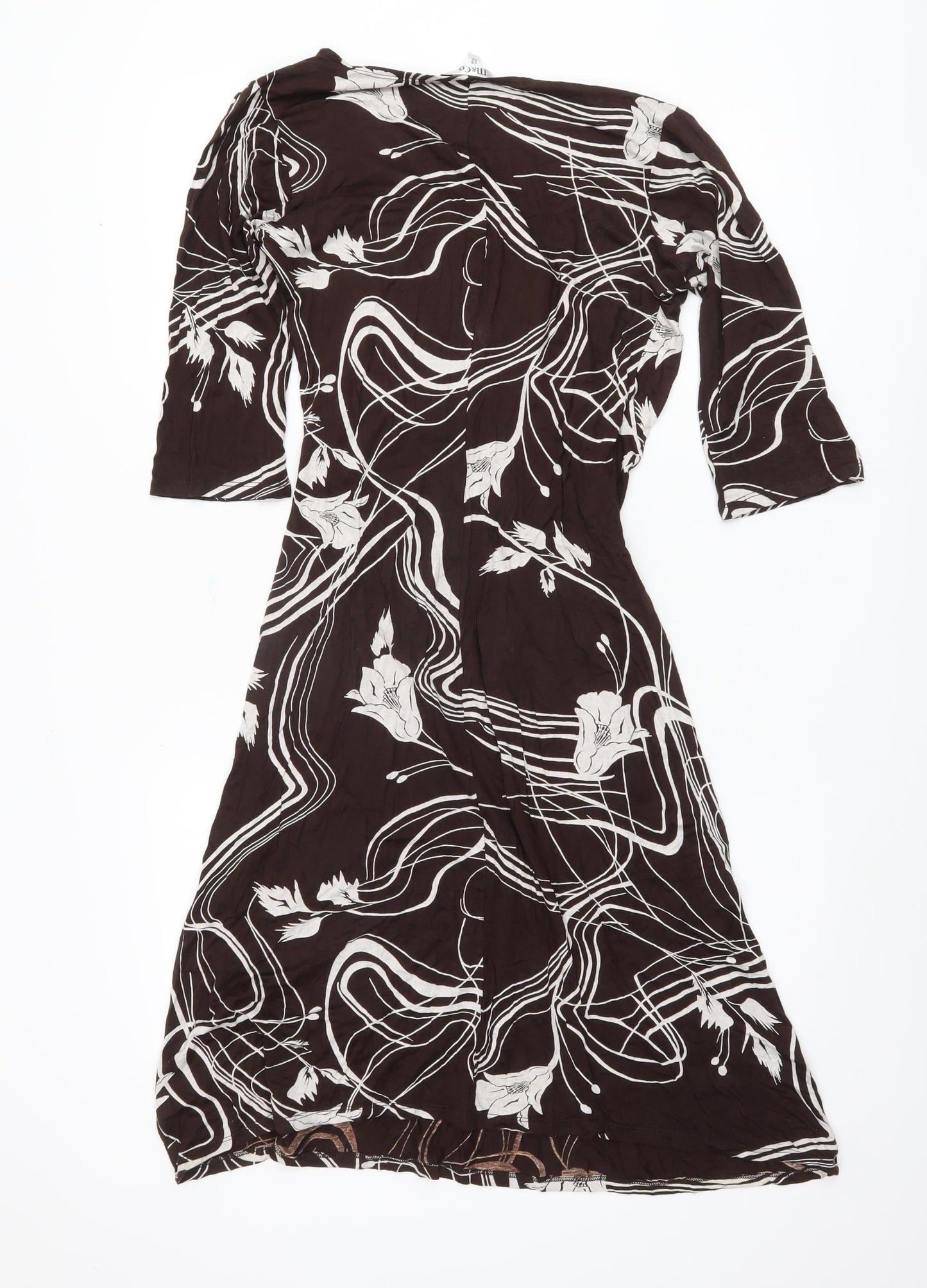 M&Co Brown Floral 3/4 Sleeve Dress for Women, Size 12