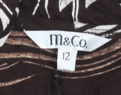 M&Co Brown Floral 3/4 Sleeve Dress for Women, Size 12
