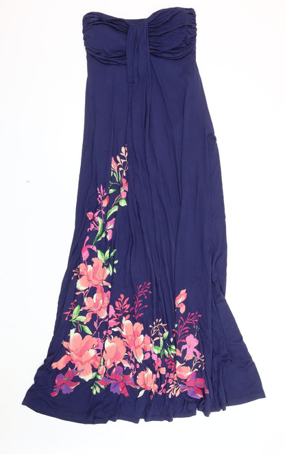 Next Women's Blue Strapless Long Floral Dress Size 12