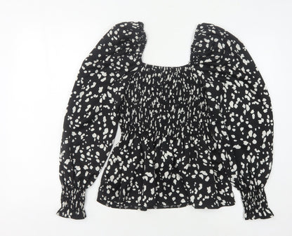 New Look Women's Black Animal Print Puff Sleeve Top