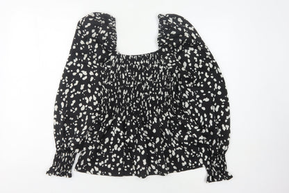 New Look Women's Black Animal Print Puff Sleeve Top