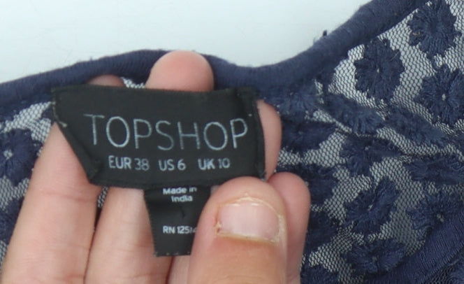 Womens UK Size 10 Topshop Blue Basic Blouse