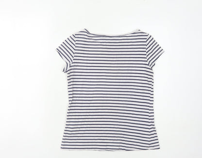 Dorothy Perkins Women's White Striped T-Shirt, Size 10