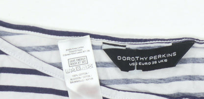 Dorothy Perkins Women's White Striped T-Shirt, Size 10