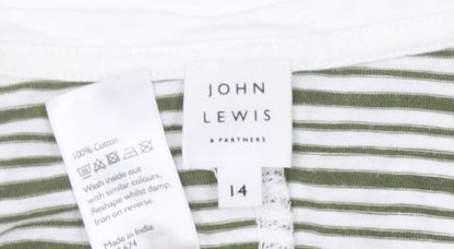 John Lewis Women's Green Striped T-Shirt, Size 14