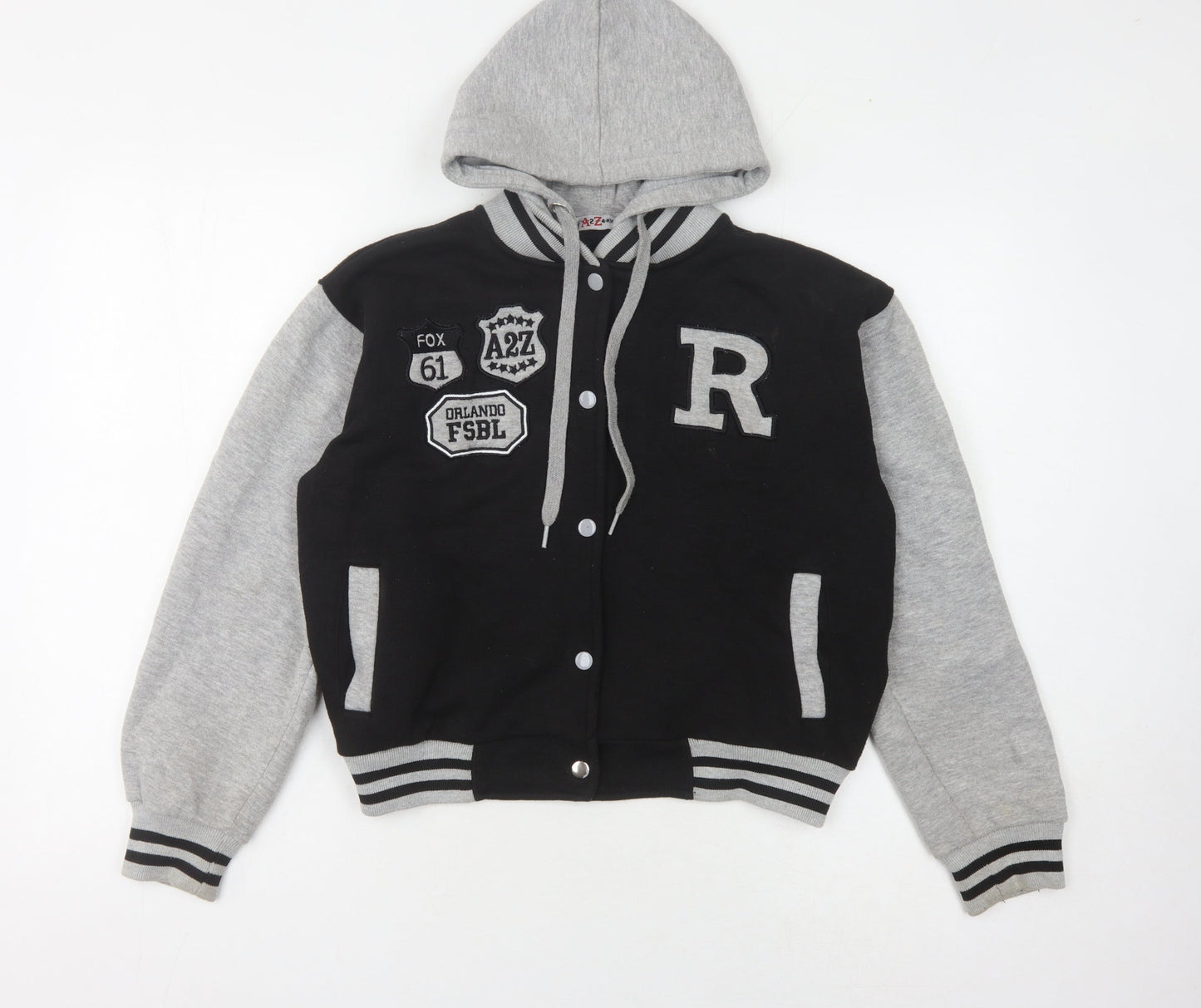 A2Z 4-Kids Boys Varsity Jacket, Black/Grey, 13 Years, Hooded