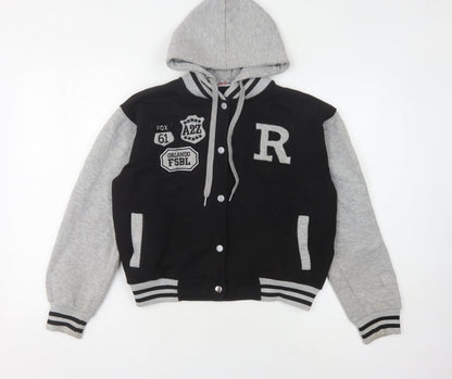A2Z 4-Kids Boys Varsity Jacket, Black/Grey, 13 Years, Hooded