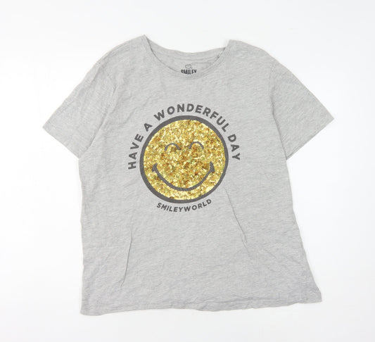 Tu Women's Grey Smiley T-Shirt, Size 18, Casual Style