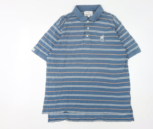Izod Men's Blue Striped Polo Shirt M Short Sleeve