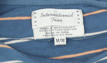 Izod Men's Blue Striped Polo Shirt M Short Sleeve