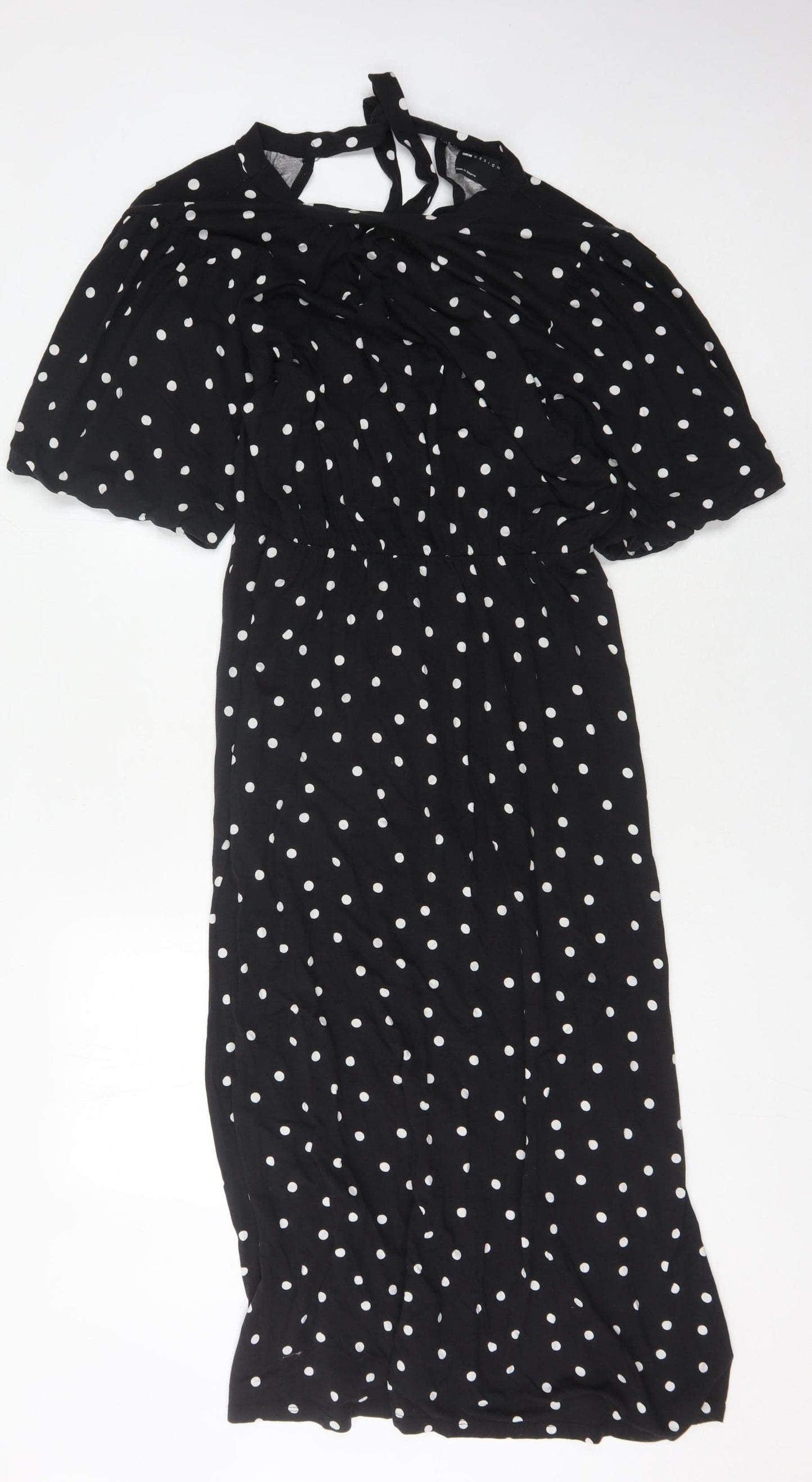 ASOS Design Women's Black Midi A-Line Polka Dot Dress