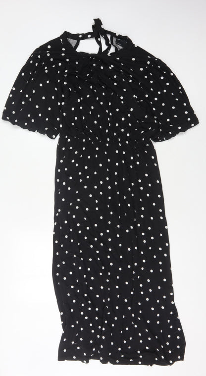 ASOS Design Women's Black Midi A-Line Polka Dot Dress