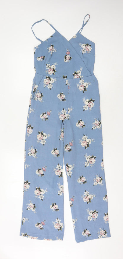 New Look Blue Floral Jumpsuit, Petite Size 4