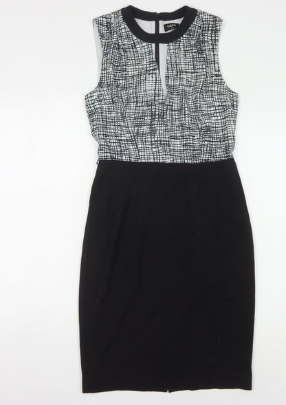 Oasis Women's Black Geometric Shift Dress, Size 8, Sleek & Stylish